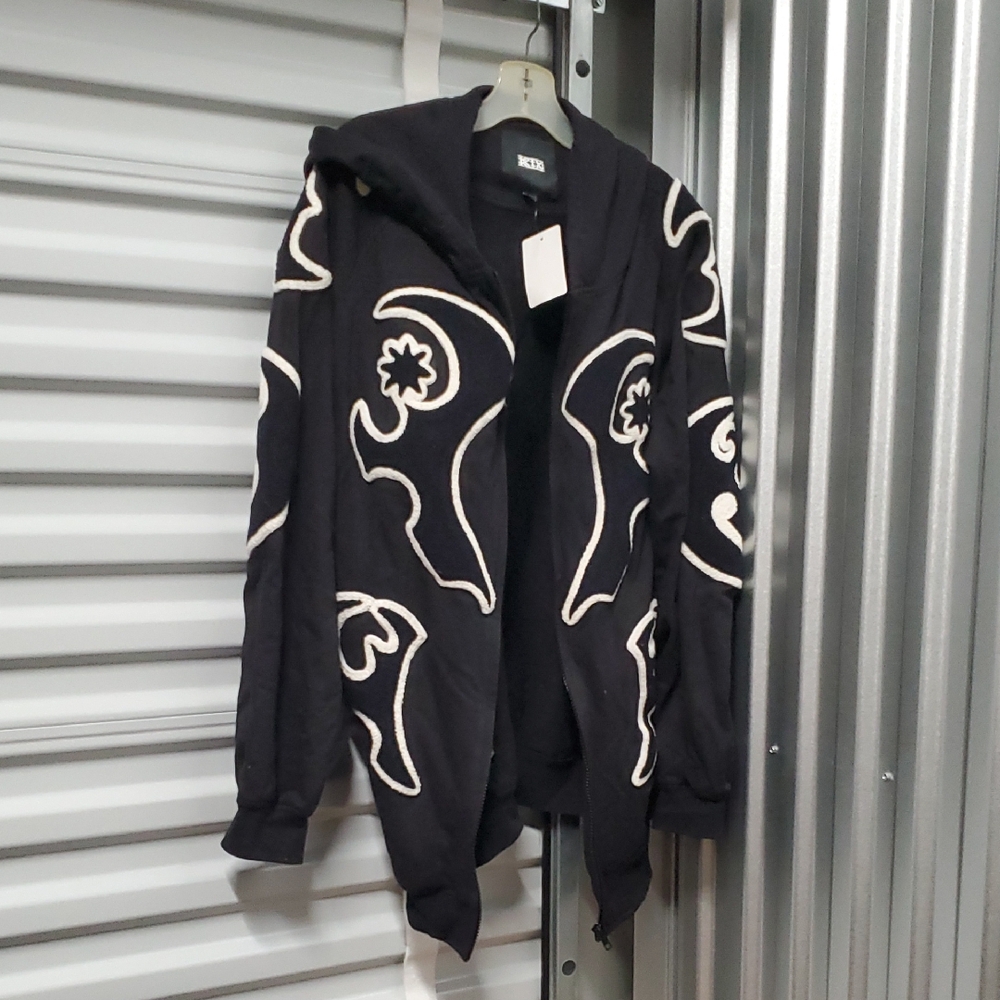 Sz L NWT $995 KTZ Black and White Patterned Hoodie